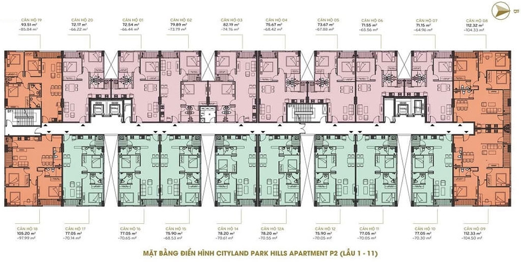 Mặt bằng chung cư Cityland Park Hills tháp P2