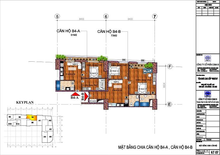 Mặt bằng căn hộ 51m2 và 73m2 Chung cư Westa Hà Đông