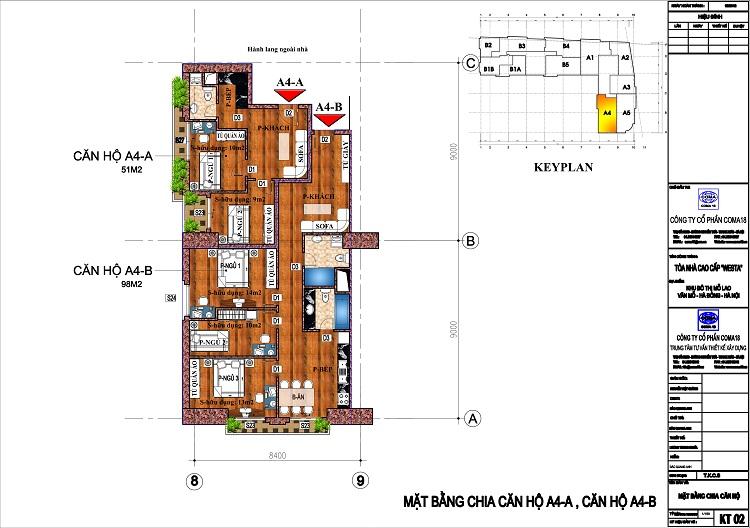 Mặt bằng căn hộ 51m2 và 98m2 Chung cư Westa Hà Đông