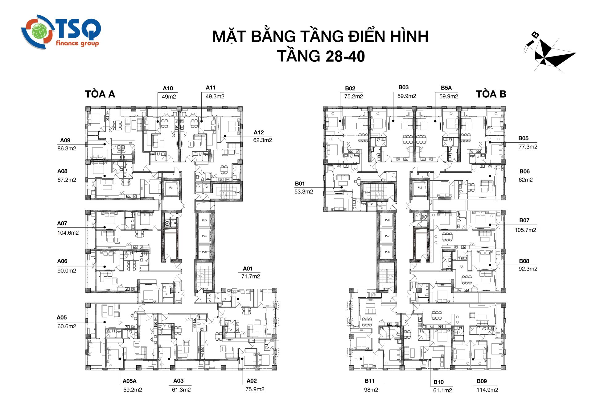 Thiết kế mặt bằng từ tầng 28 – 40