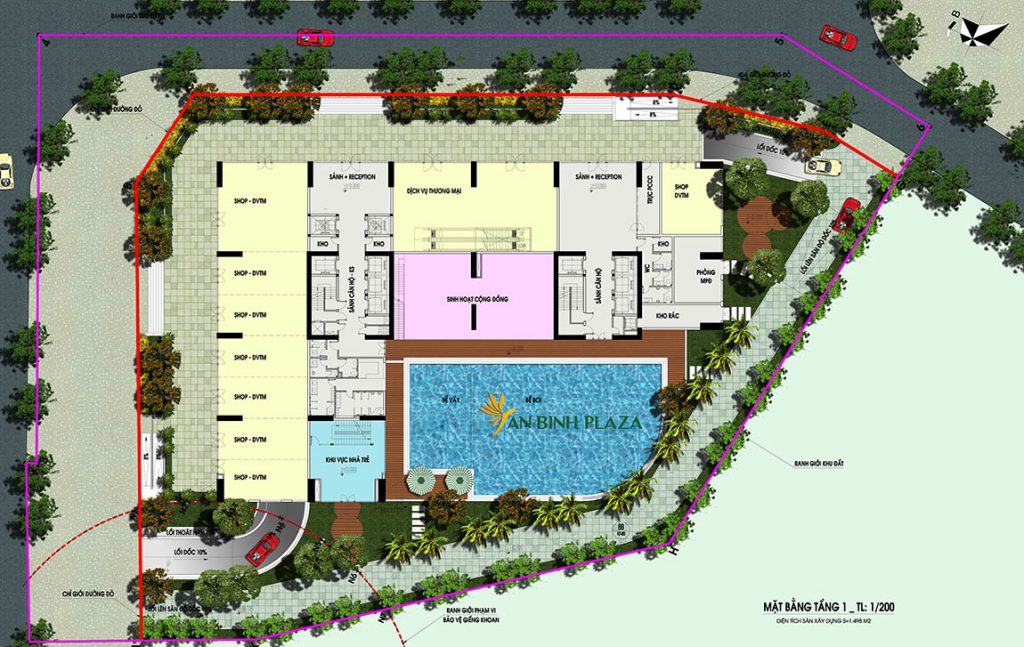 Mặt bằng tầng 1 An Bình Plaza Trần Bình