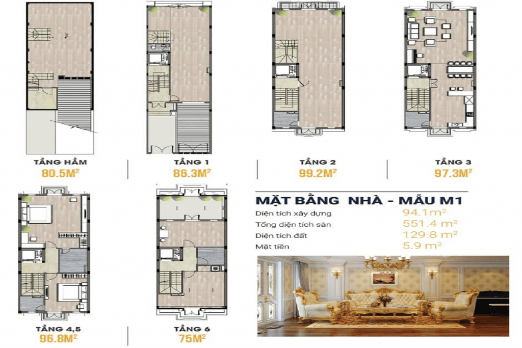 Thiết kế mặt bằng shophouse Kiến Hưng Luxury
