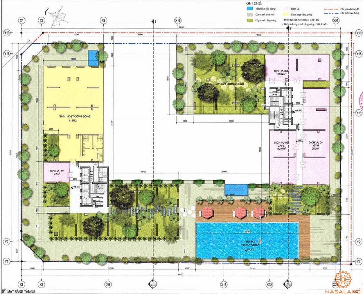 Mặt bằng tầng 5 dự án căn hộ Riverfront Residence Quận 2