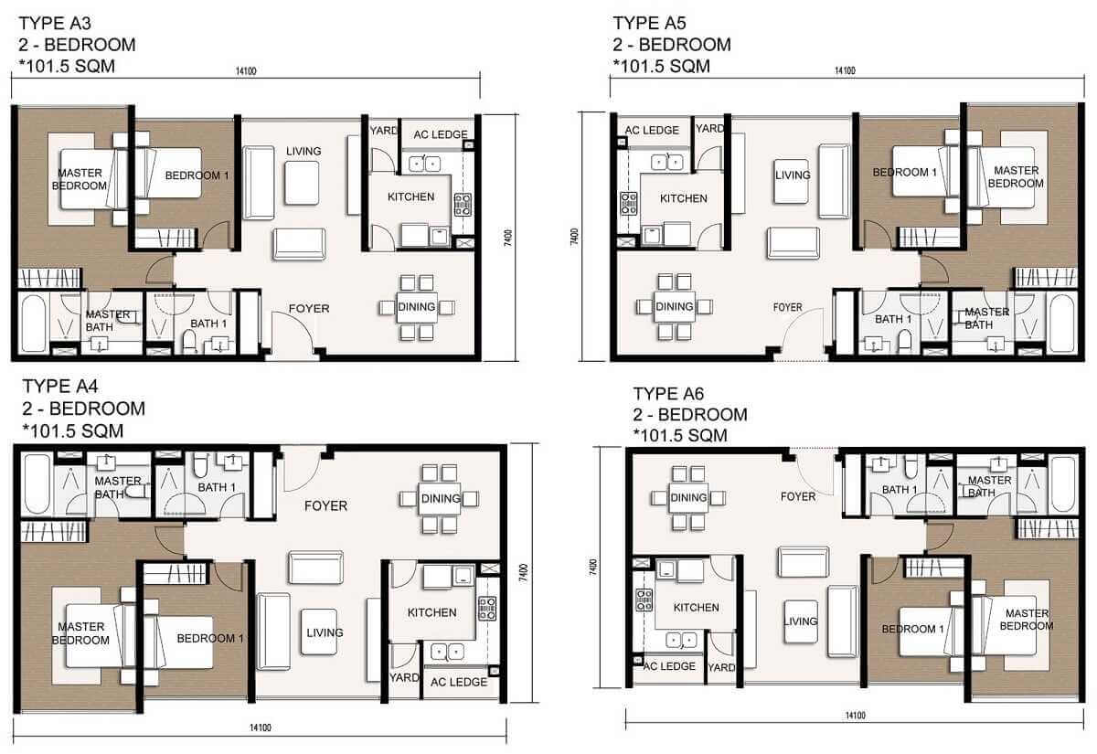 Layout thiết kế căn hộ 2 phòng ngủ The Vista An Phú, quận 2
