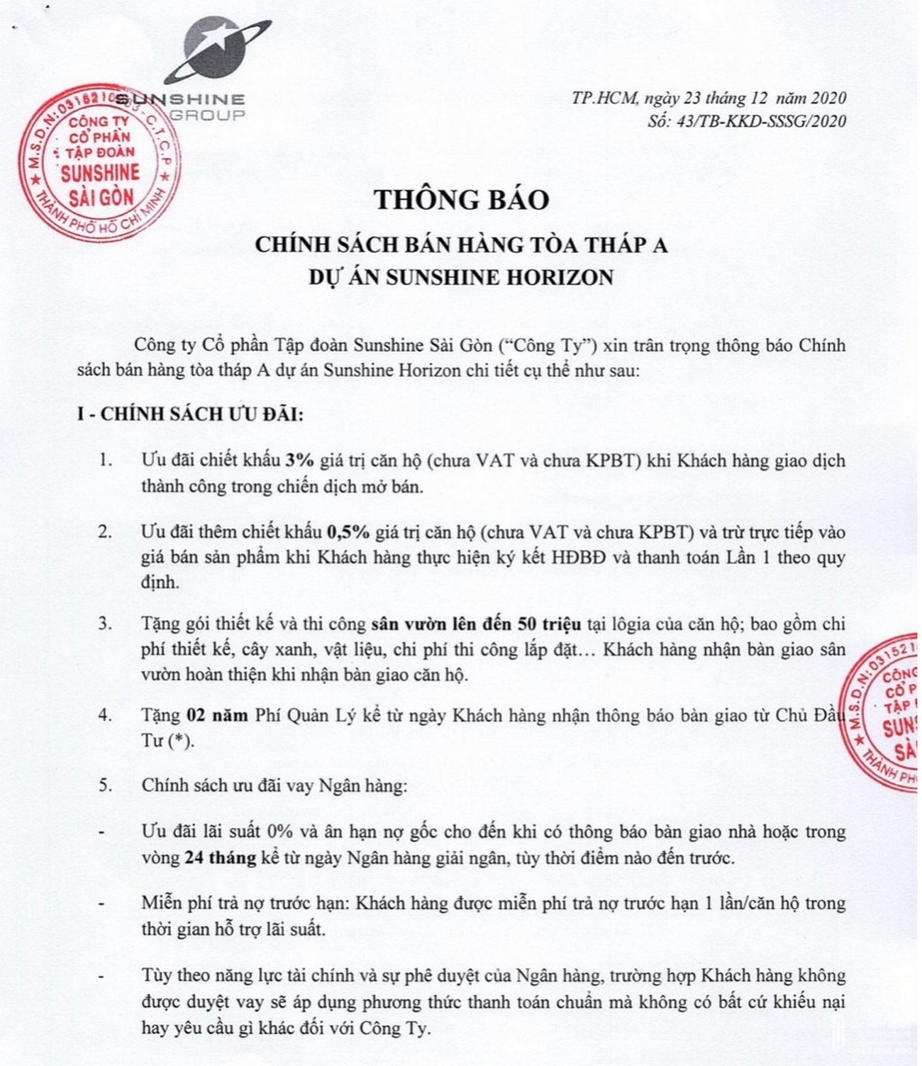 Phương thức thanh toán dự án căn hộ chung cư Sunshine Horizon Quận 4 Đường Tôn Thất Thuyết chủ đầu tư Sunshine Group