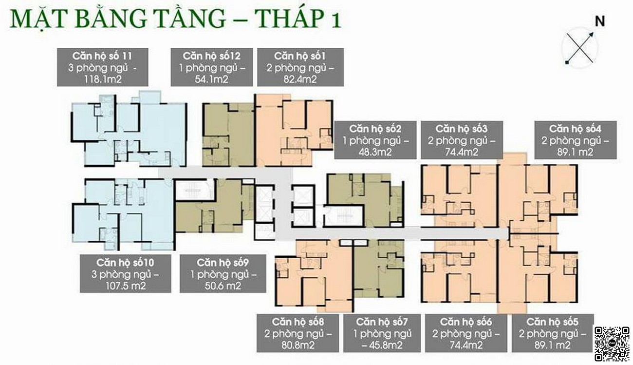 Mặt bằng căn hộ điển hình tháp 1 dự án Vista Verde Quận 2.