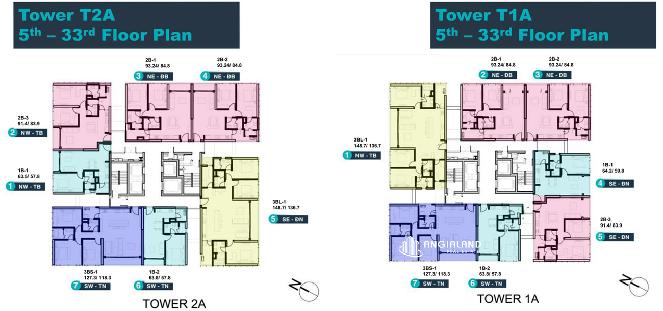 Mặt bằng tòa T1A & T2A Linden Residences Empire City Thủ Thiêm Quận 2