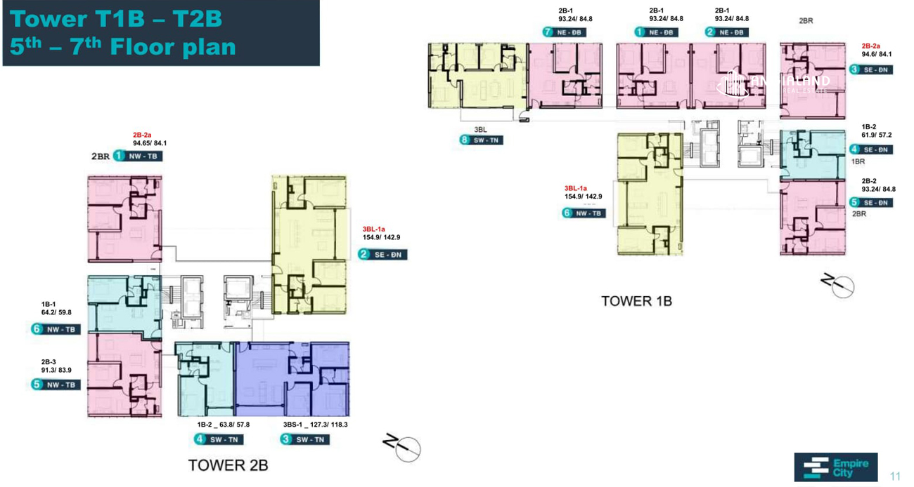 Mặt bằng tòa T1B & T2B Linden Residences Empire City Thủ Thiêm Quận 2