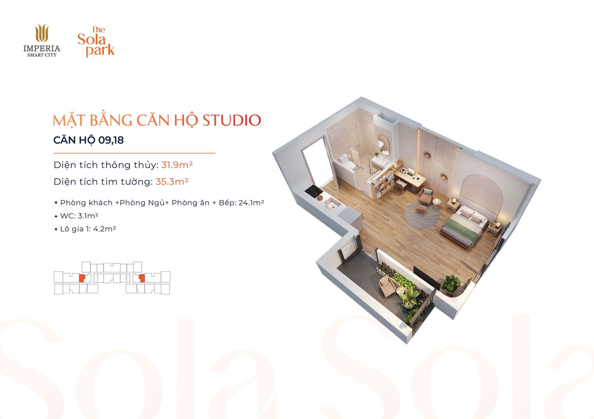 Layout thiết kế Căn hộ Studio, Số 09, 18 tại dự án The Sola Park Imperia Smart City.