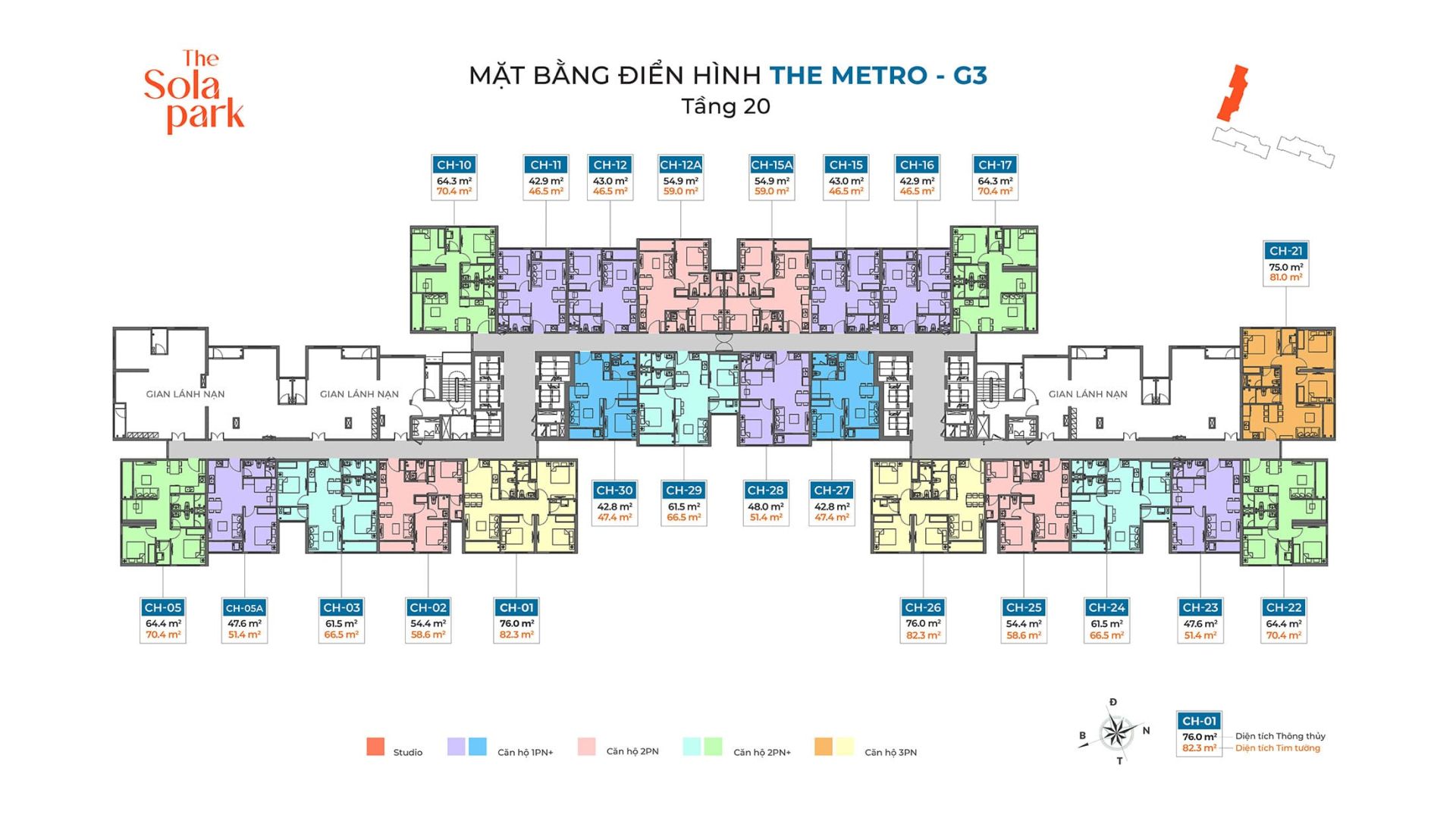 Mặt bằng điển hình Tầng 20 Tòa The Metro - G3 dự án The Sola Park.