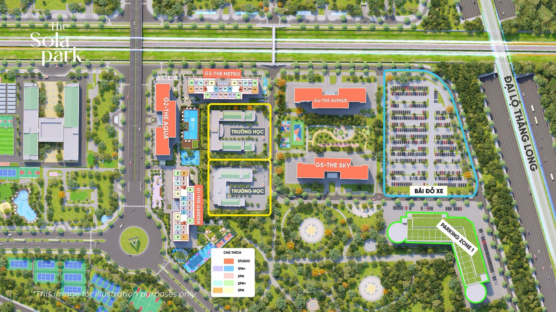 Mặt bằng tổng thể dự án The Sola Park được phát triển bởi chủ đầu tư MIK Group.