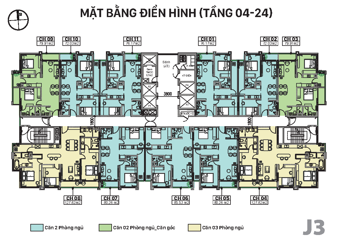 Mặt bằng tầng điển hình Jade Square tầng 4-24